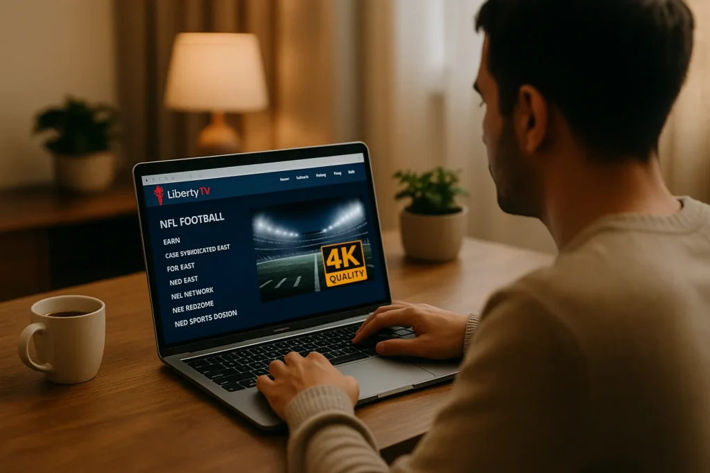 "Watching NFL games online free in 4K on LibertyTV IPTV service"

